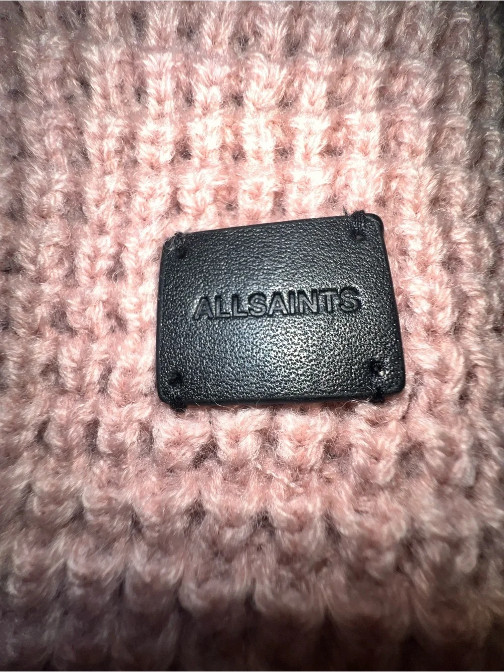 AllSaints Angled Stitch Scarf Misty Rose Pink Knit Oversized NWT Soft Minimalist